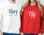 Long sleeve white and red sweatshirts for men & women, part of personalized matching outfit sets for couples