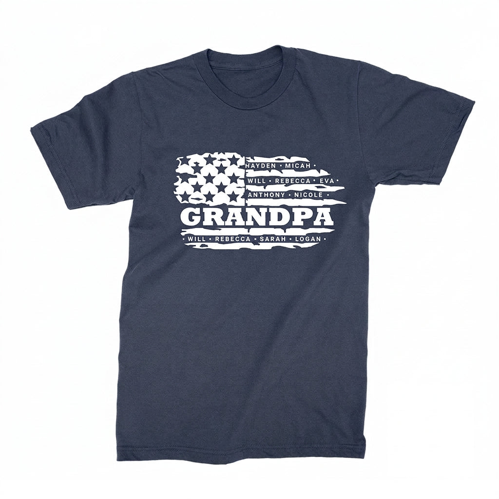 Personalized Grandpa Flag T-Shirt with Grandkids' Names | Grandpa Gift