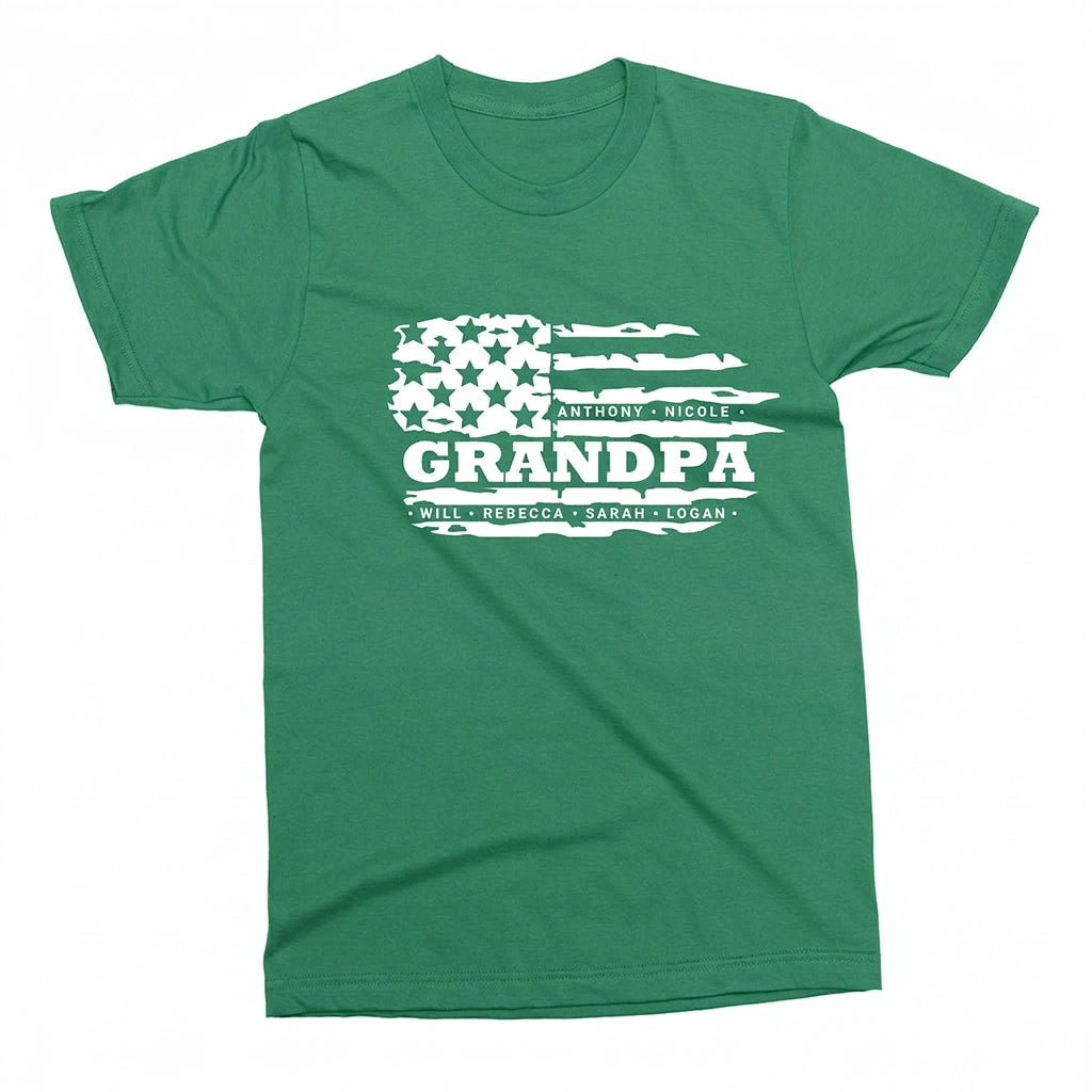 Personalized Grandpa Flag T-Shirt with Grandkids' Names | Grandpa Gift