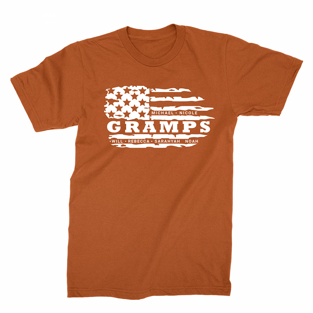 Personalized Grandpa Flag T-Shirt with Grandkids' Names | Grandpa Gift