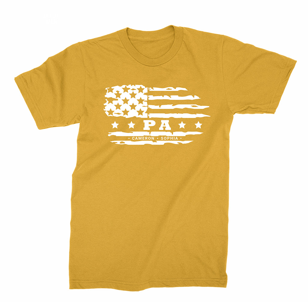 Personalized Grandpa Flag T-Shirt with Grandkids' Names | Grandpa Gift