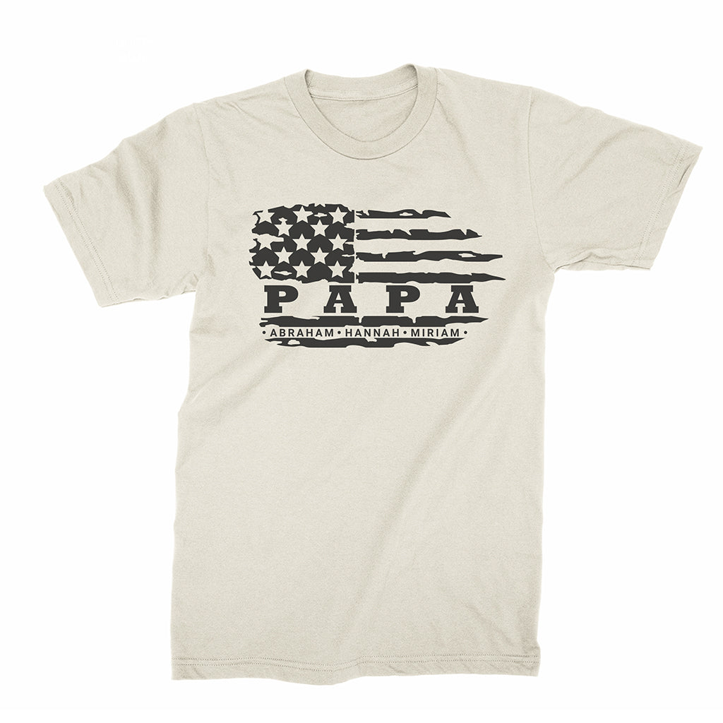 Personalized Grandpa Flag T-Shirt with Grandkids' Names | Grandpa Gift
