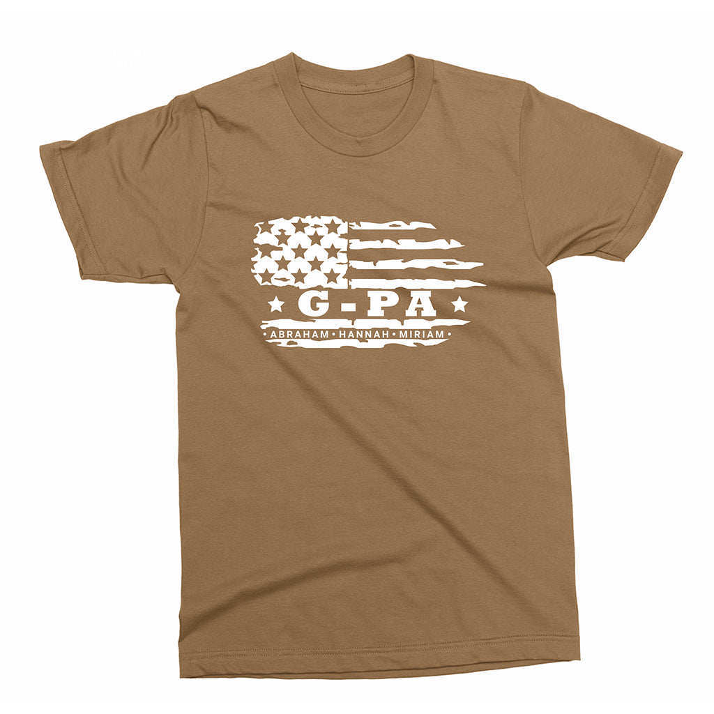 Personalized Grandpa Flag T-Shirt with Grandkids' Names | Grandpa Gift