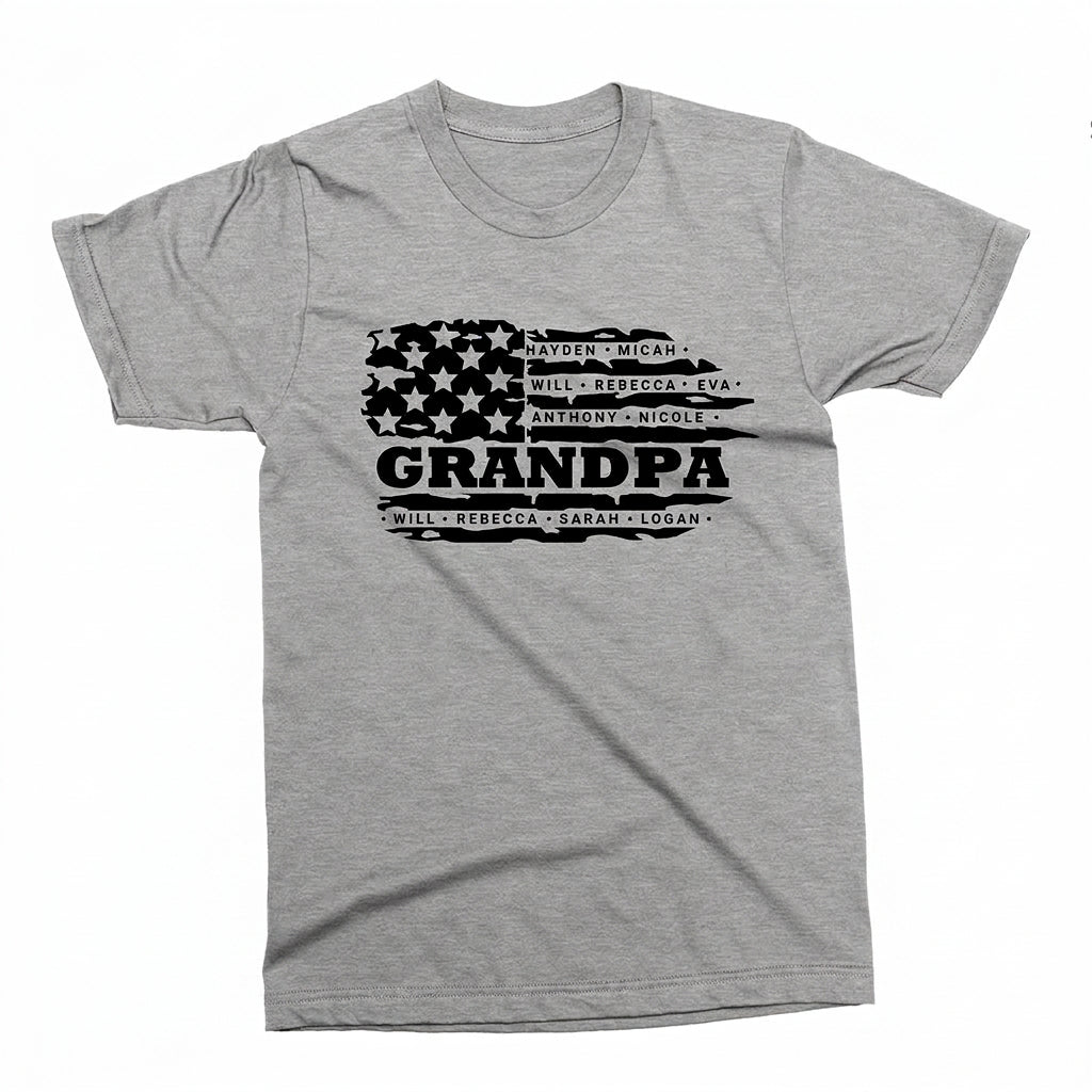 Personalized Grandpa Flag T-Shirt with Grandkids' Names | Grandpa Gift