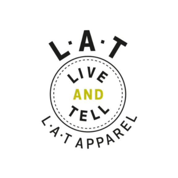 Logo of L.A.T Apparel with 'Live and Tell' text on a white background