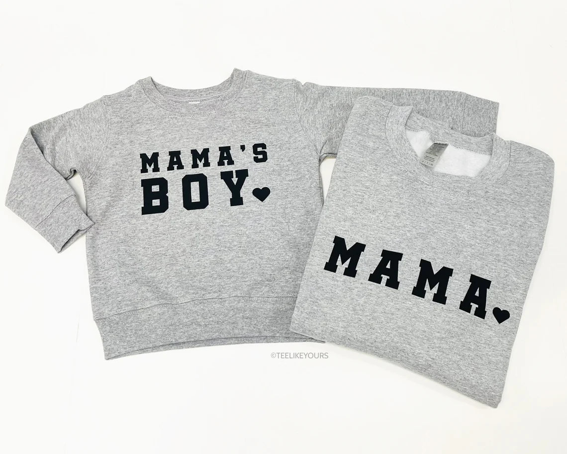 Mama & Mama's Boy Matching Sweatshirts, Mama Sweatshirt, Mom to be gift, Mather Son Shirt, Baby shower gift, New Mom Gift, Boy Mom Gift-gray
