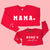 Personalized Mama & Mama's Valentine matching red Sweatshirts with custom names printed on sleeve