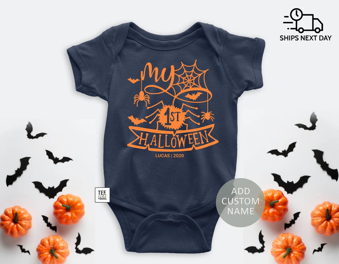 My First Halloween Baby Bodysuit with Custom Name - 1st Halloween Boy or Girl Outfit, Personalized 1st Halloween, Fall baby outfit
