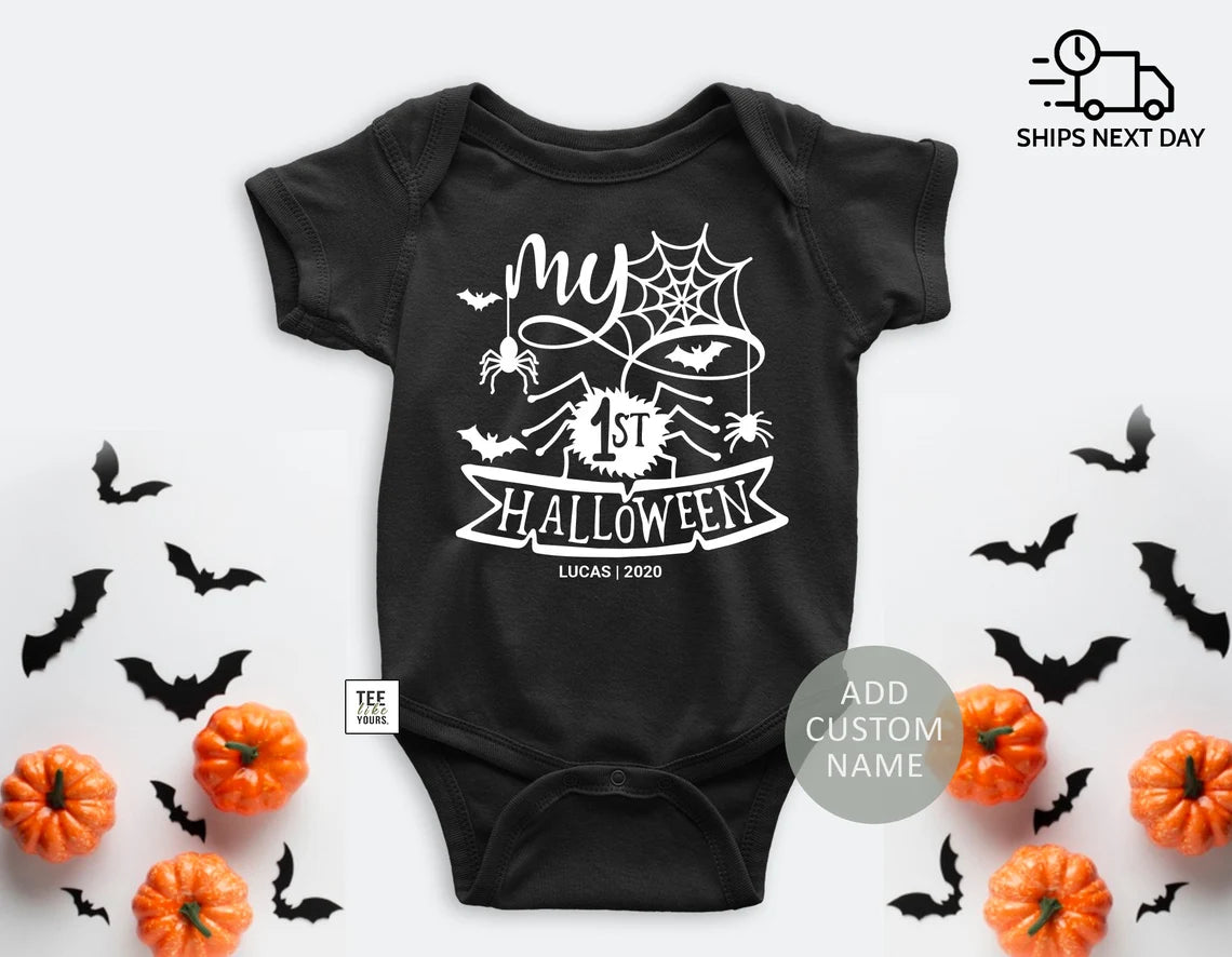 My First Halloween Baby Bodysuit with Custom Name - 1st Halloween Boy or Girl Outfit, Personalized 1st Halloween, Fall baby outfit