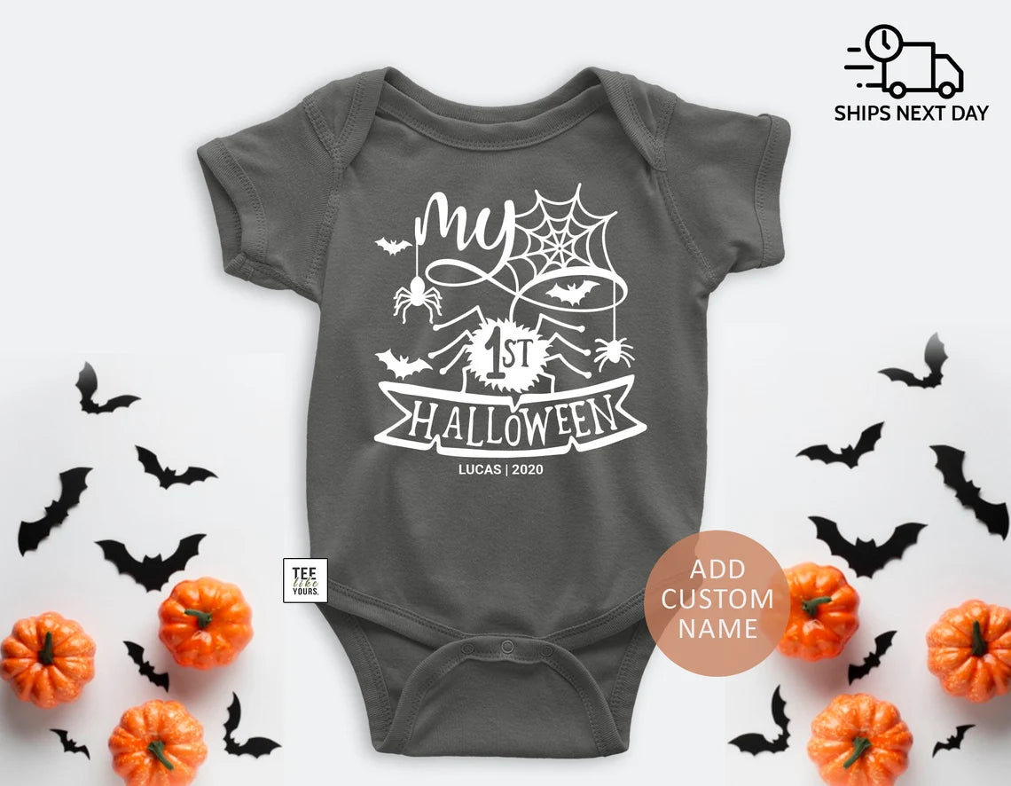 My First Halloween Baby Bodysuit with Custom Name - 1st Halloween Boy or Girl Outfit, Personalized 1st Halloween, Fall baby outfit