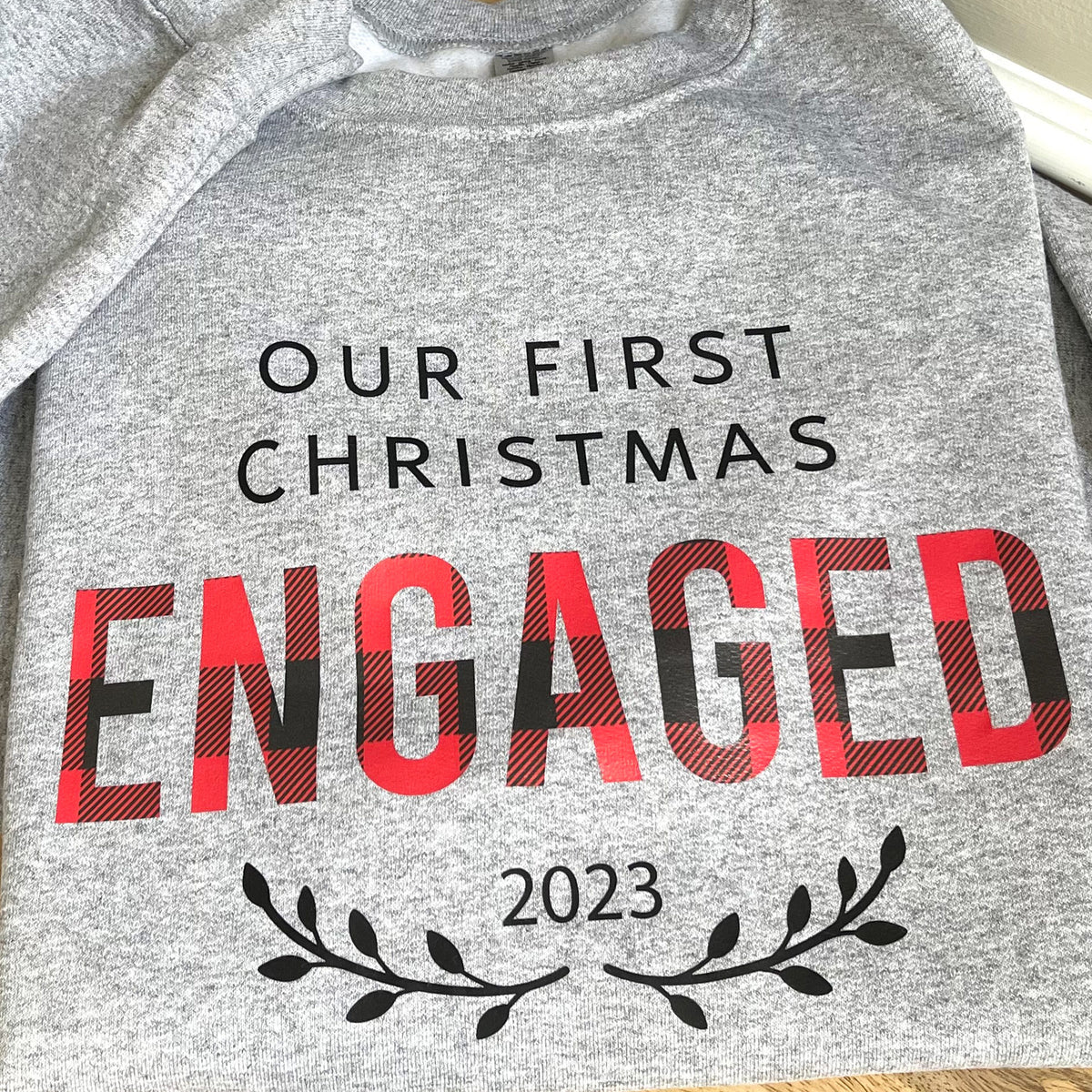 Personalized Christmas Matching Pajamas for Couples – Our First Christmas Engaged 2025 | Custom Name His & Hers | Sweatshirt and Flannel Pants Set | Holiday Gift | Price for one set