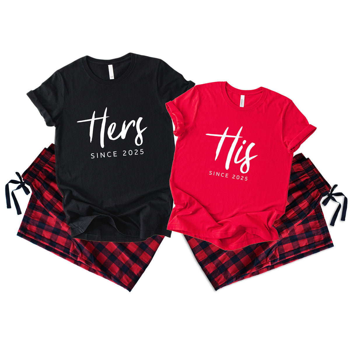 Personalized His & Hers Matching Pajamas for Couples – Custom Year Flannel Sleepwear Set