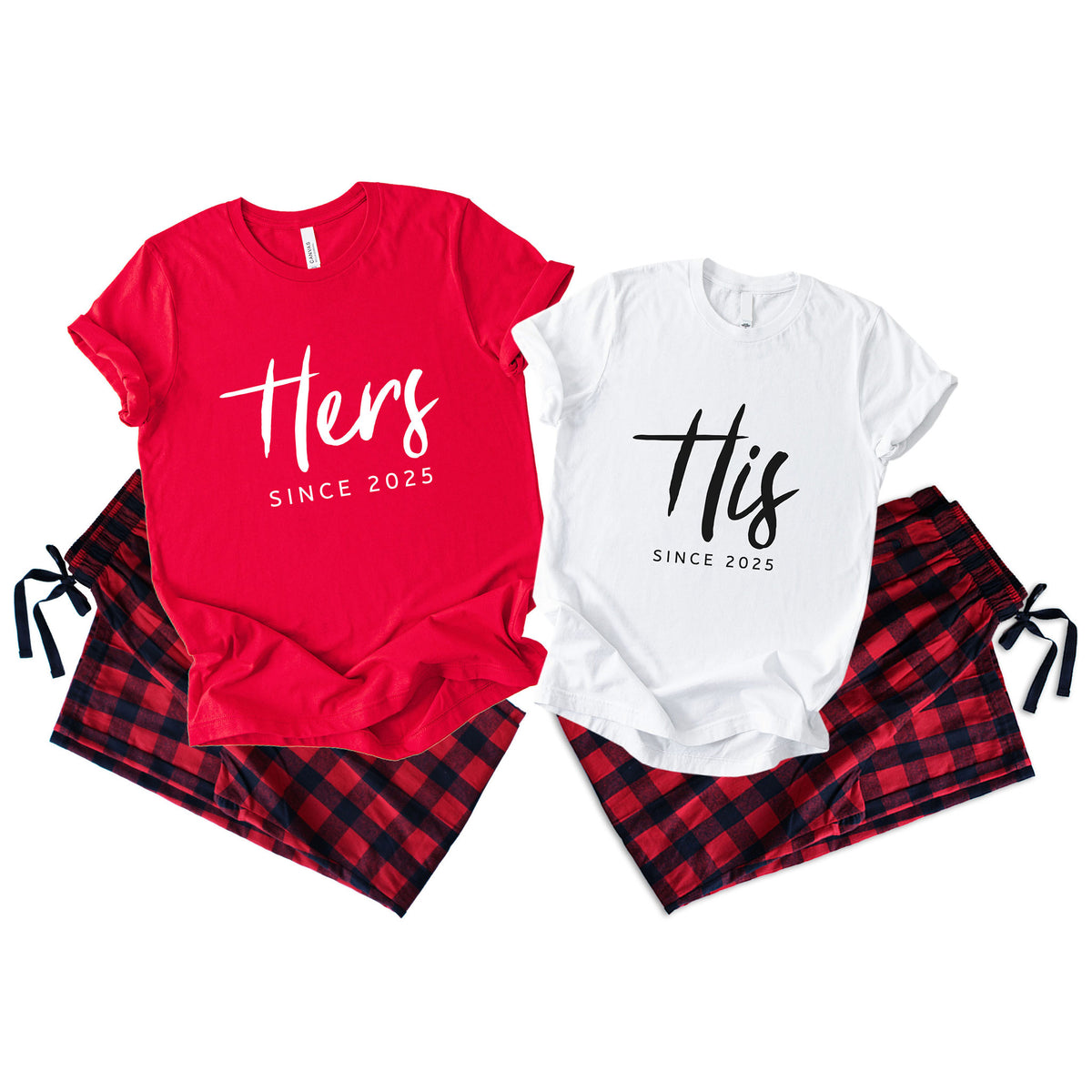 Personalized His & Hers Matching Pajamas for Couples – Custom Year Flannel Sleepwear Set