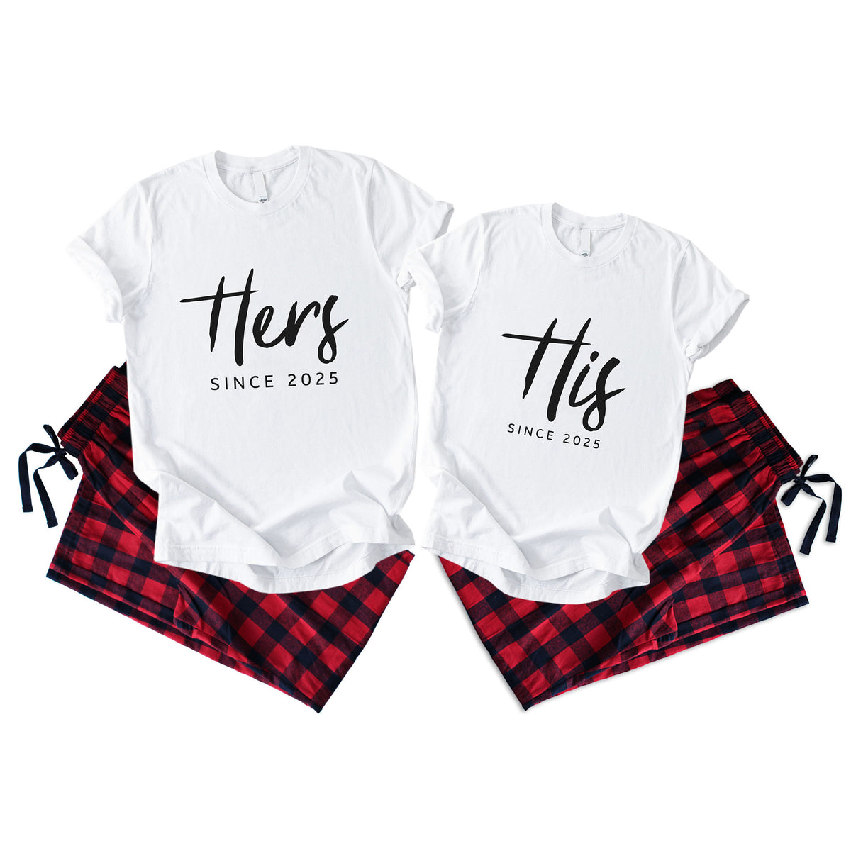 Personalized His & Hers Matching Pajamas for Couples – Custom Year Flannel Sleepwear Set