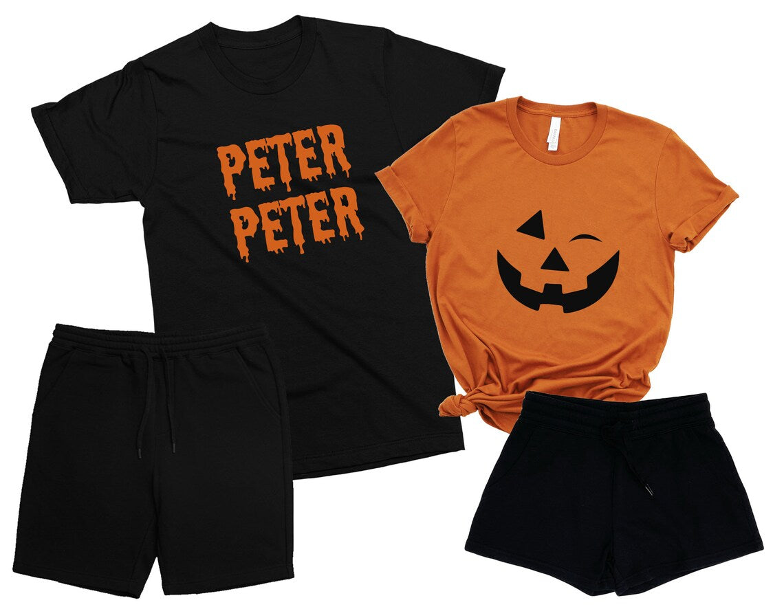 Peter Peter Pumpkin Eater | Matching Halloween Set | t-shirts & shorts | Husband and Wife Funny Lounge Outfit | Fall outfit for him and her