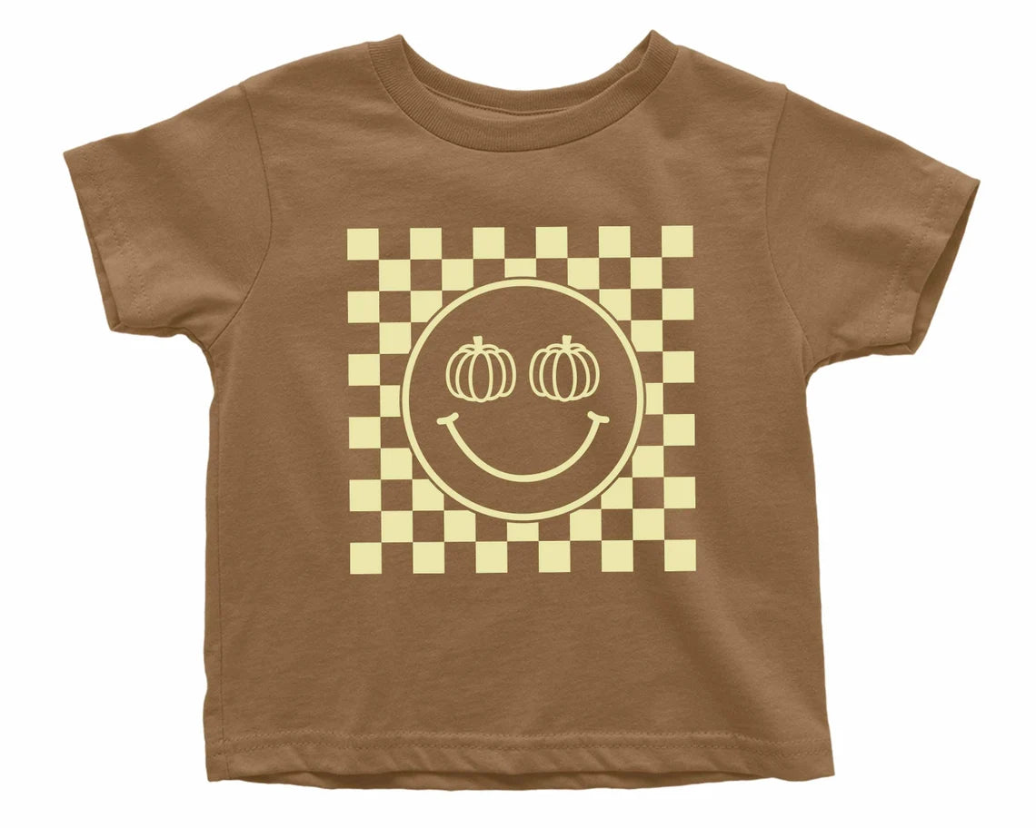 Pumpkin Checkered Smiley Face T-shirt | Halloween T-shirt for Kids | Halloween Toddler Tee | Pumpkin Baby Shirt | Fall Retro Checkered baby t-shirt