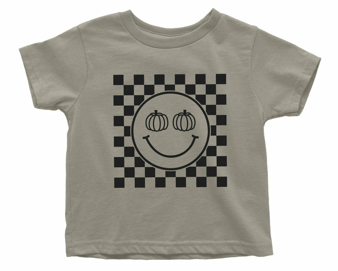 Pumpkin Checkered Smiley Face T-shirt | Halloween T-shirt for Kids | Halloween Toddler Tee | Pumpkin Baby Shirt | Fall Retro Checkered baby t-shirt