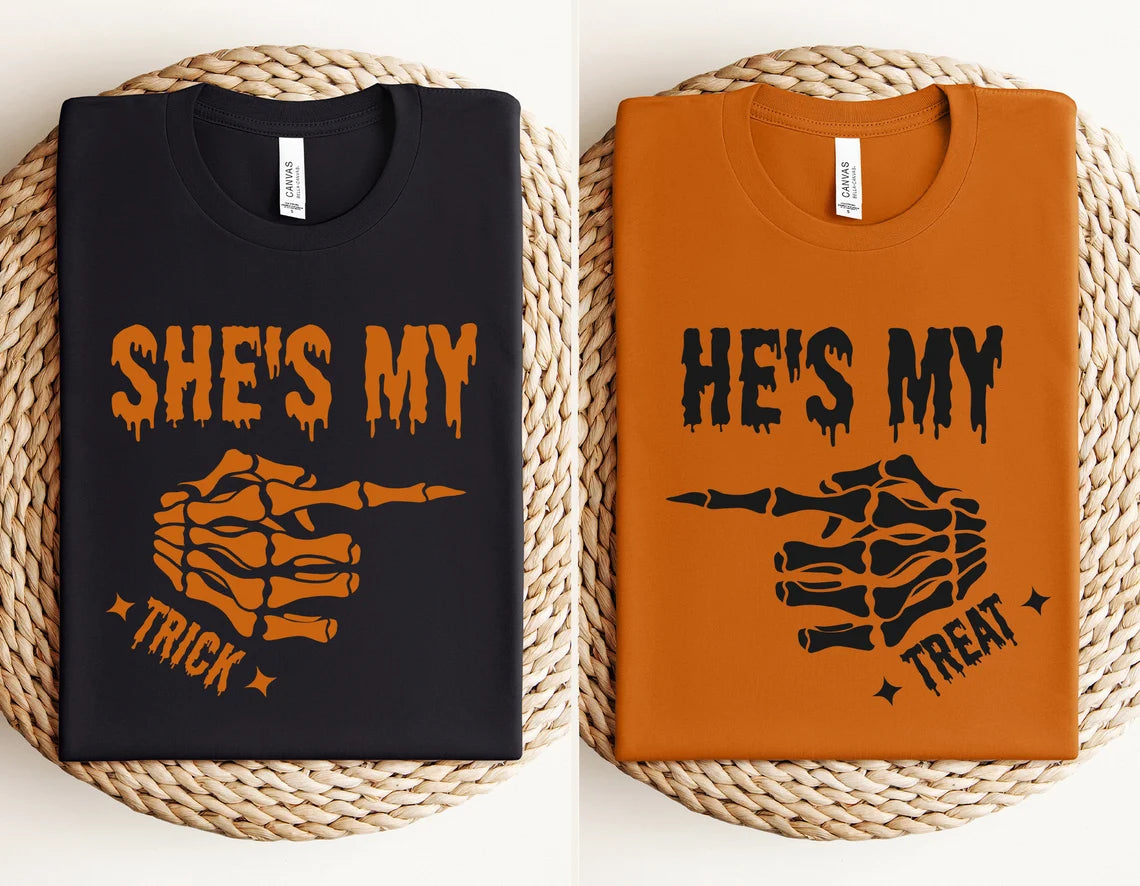 She's My Trick & He's My Treat Matching Halloween Shirts – Couples Trick or Treat T-Shirts