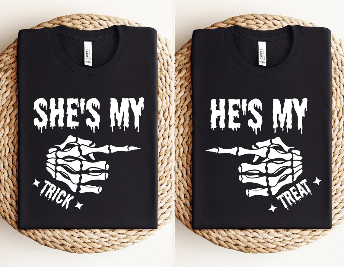 She's My Trick & He's My Treat Matching Halloween Shirts – Couples Trick or Treat T-Shirts
