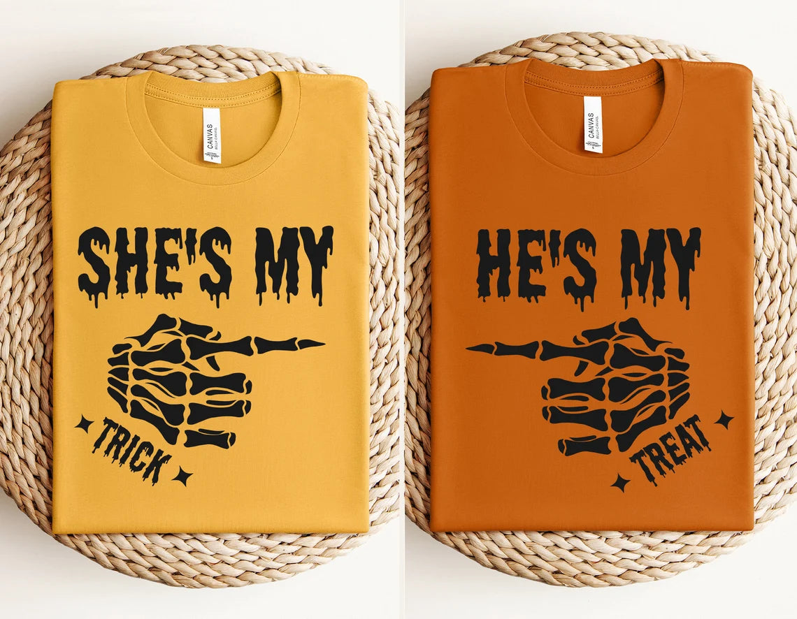 She's My Trick & He's My Treat Matching Halloween Shirts – Couples Trick or Treat T-Shirts
