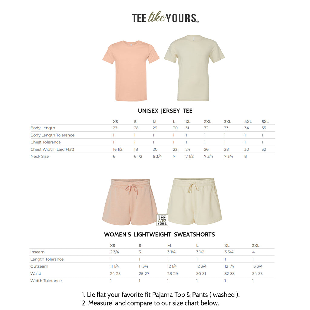 Personalized wife summer set size chart and color options for custom t shirt and shorts