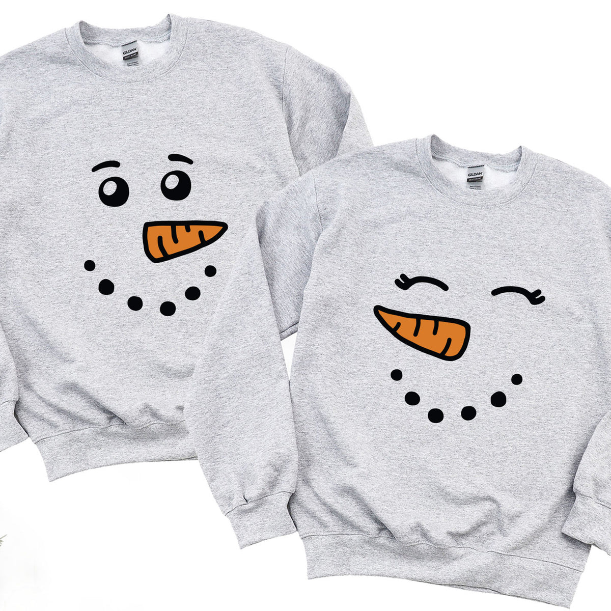 Snowman & Snowwoman Matching Christmas Sweatshirt and Flannel Pajama Set – Cute Couples Holiday Loungewear Outfit | Perfect Christmas Gift for Couples | Price per Set