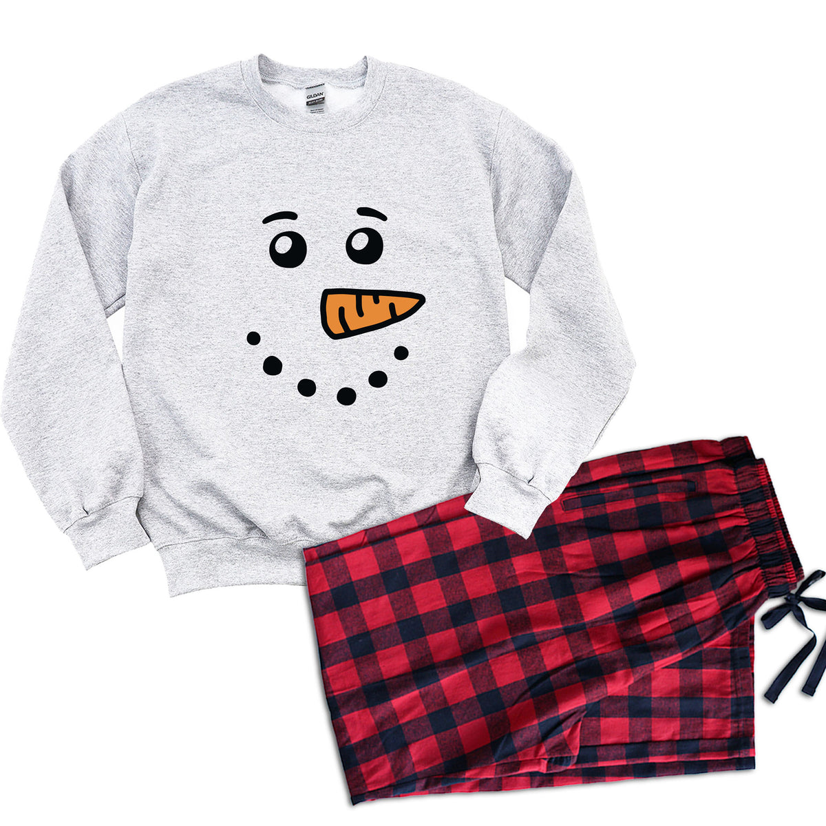 Snowman & Snowwoman Matching Christmas Sweatshirt and Flannel Pajama Set – Cute Couples Holiday Loungewear Outfit | Perfect Christmas Gift for Couples | Price per Set