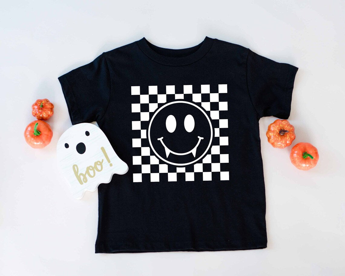 Vampire Smiley Face with Teeth Halloween T-shirt for Kids