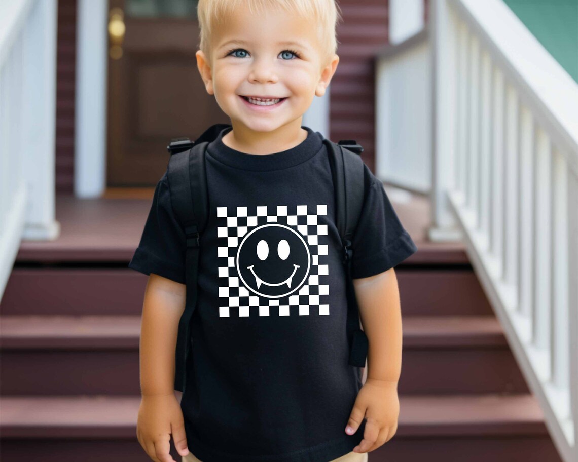 Vampire Smiley Face with Teeth Halloween T-shirt for Kids