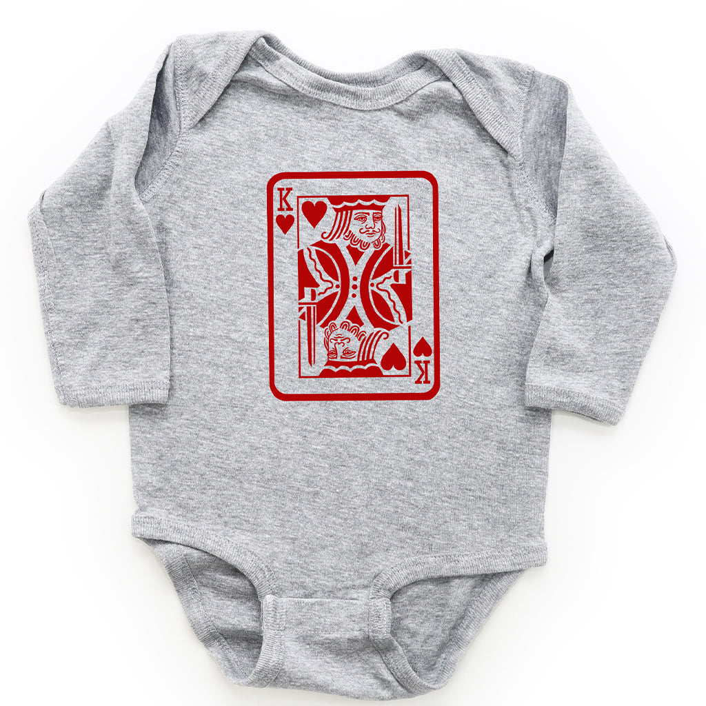 Baby Valentine’s Day long sleeve one-piece in athletic heather color for mommy and me matching set