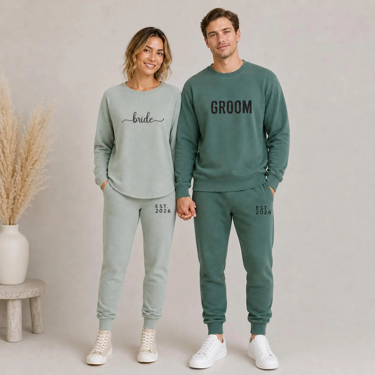 Personalized Bride & Groom Matching Sweatshirt and Joggers Set