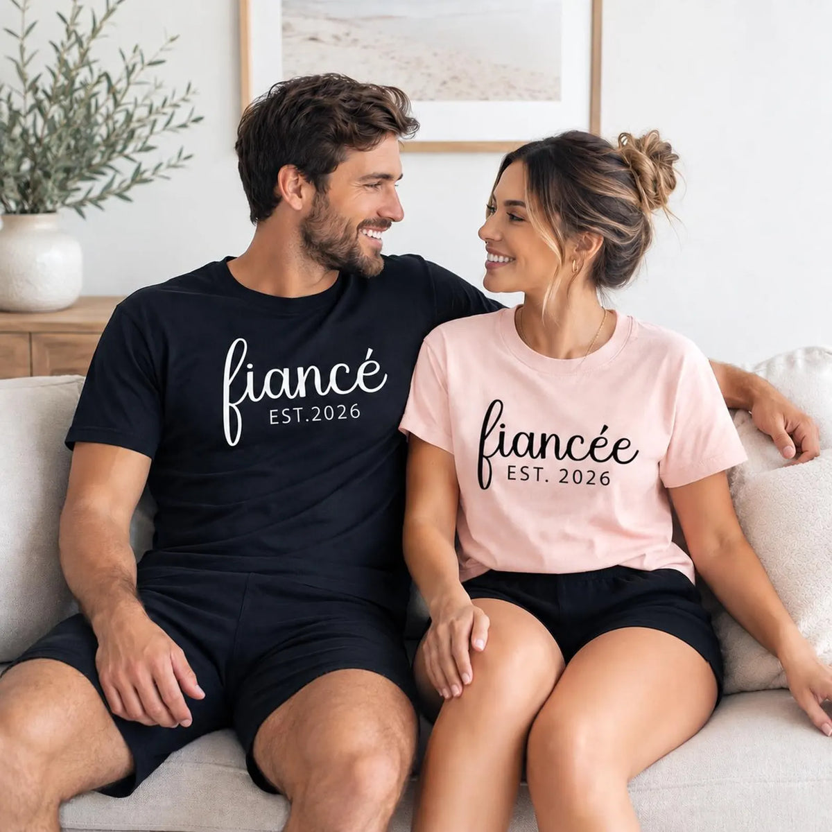Fiancé & Fiancée Matching Pajamas – Personalized T-Shirt and Shorts Set