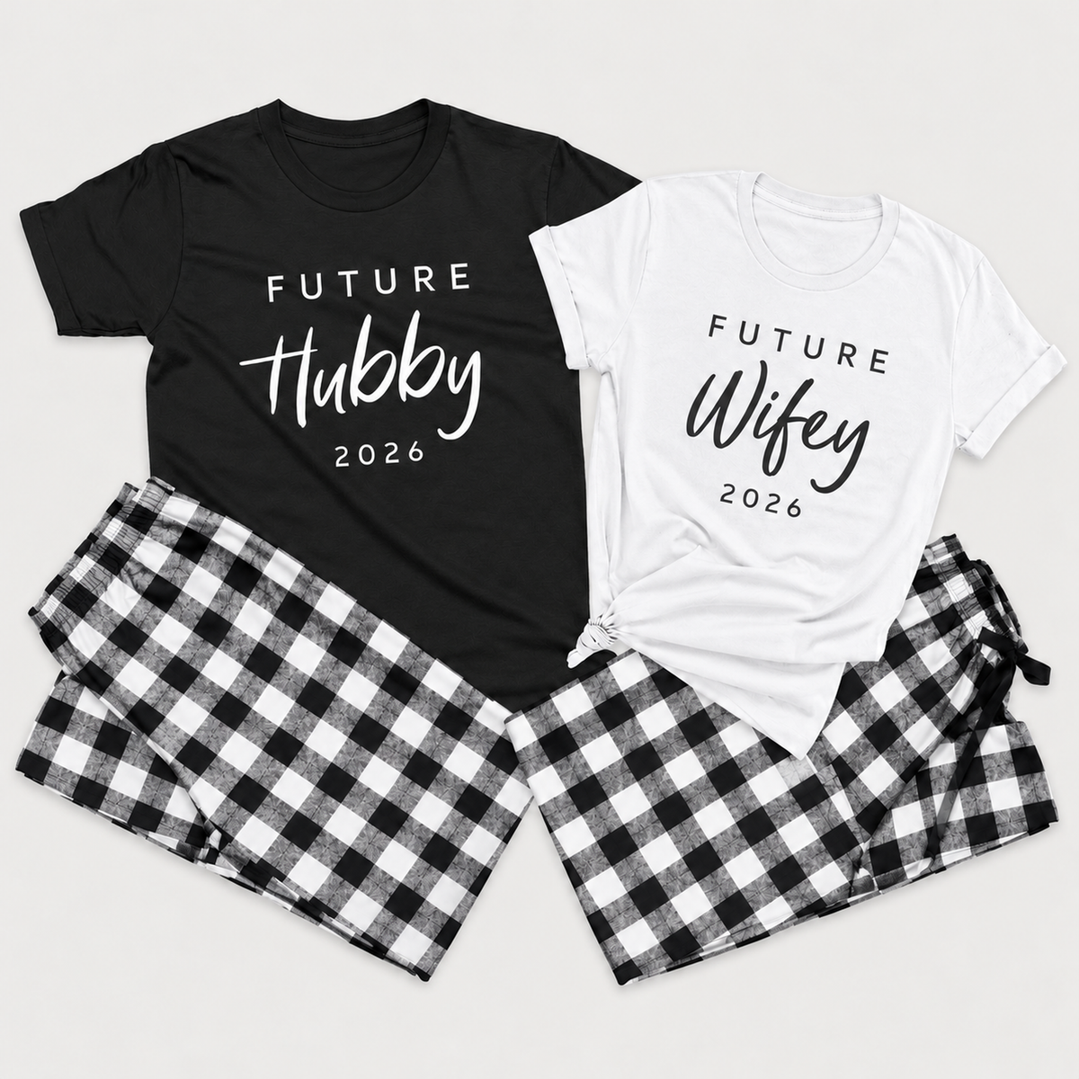 Personalized Future Hubby & Future Wifey Matching Pajamas for Couples – Custom Date T-Shirts & Flannel Pajama Pants