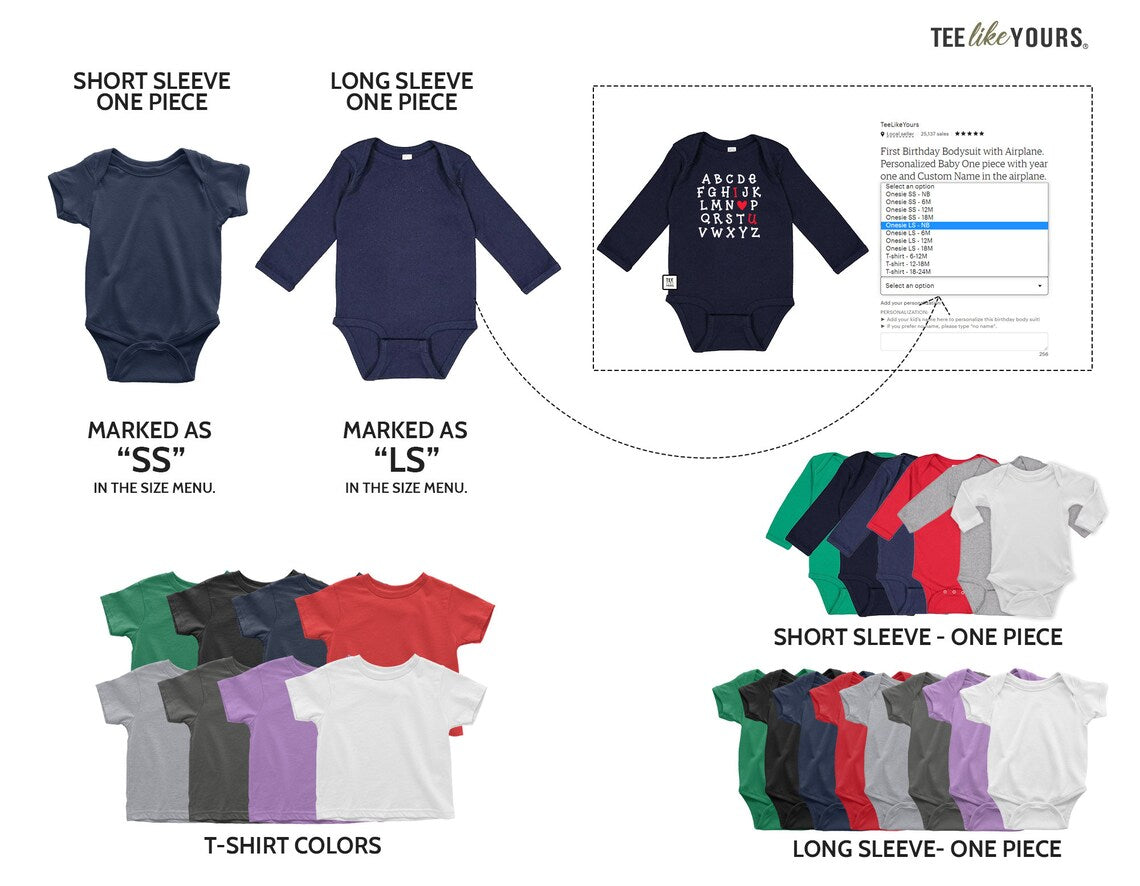 Kids matching sweatshirt size chart and available color options