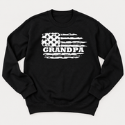 Personalized Grandpa sweatshirt featuring a distressed American flag design and customized grandchildren’s names.