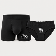 Personalized His and Hers matching underwear set featuring coordinating designs with a customizable anniversary year.