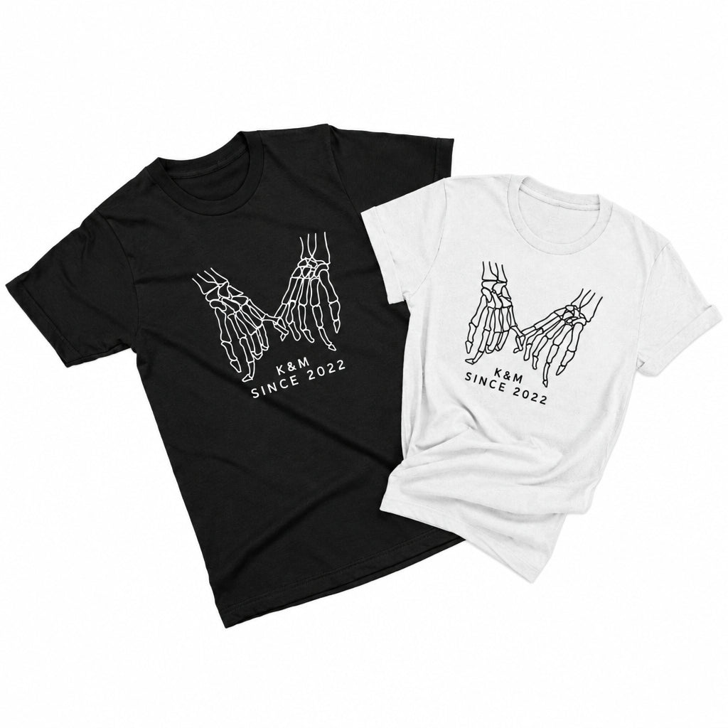 Pinkie Promise matching Halloween shirts for couples with skeleton pinkie-finger designs and personalized Since 2022 details