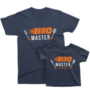 BBQ master and BBQ master in training Father Son, Daughter, Baby Matching T-shirts by TeeLikeYours.com in Navy Blue