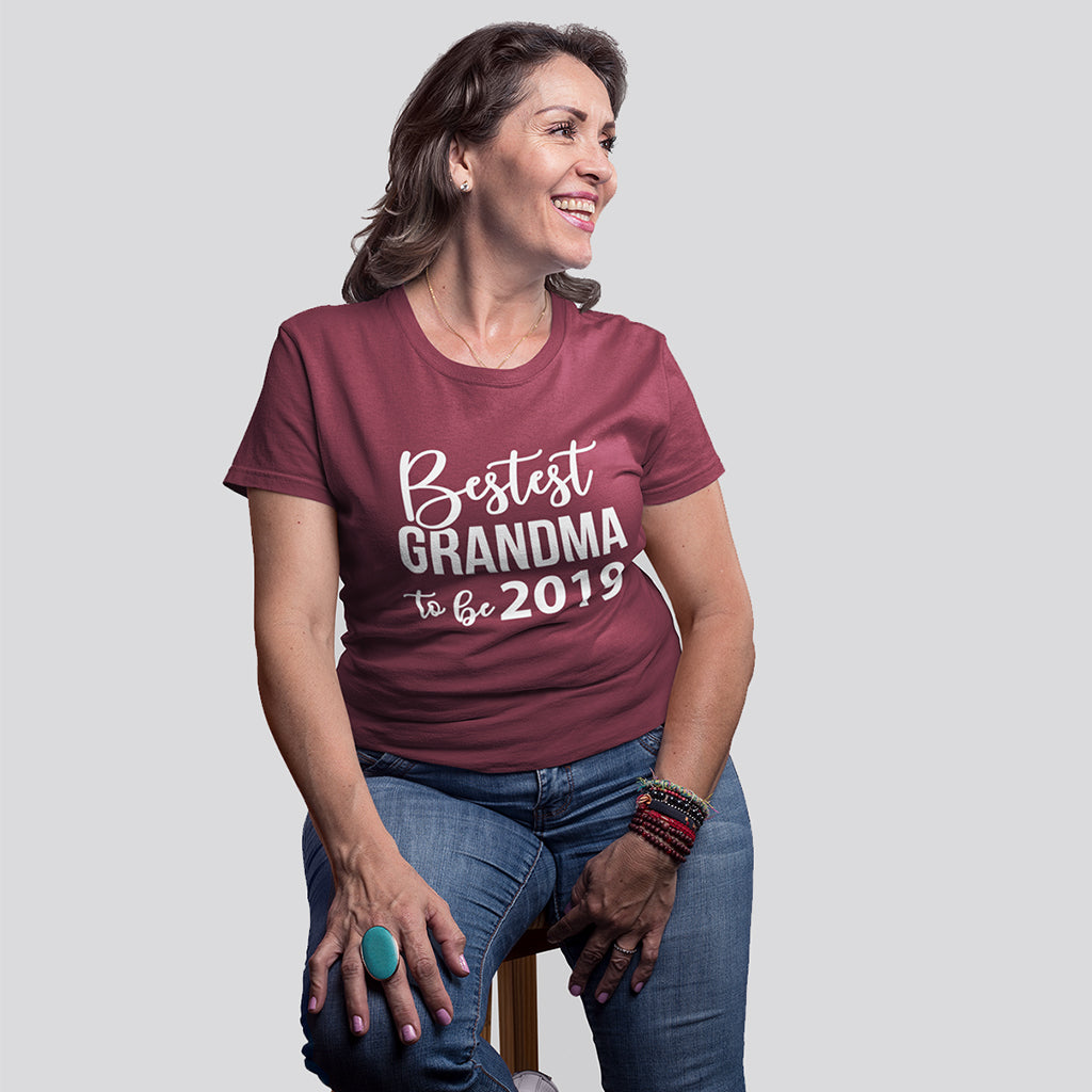 Bestest GRANDMA to be 2019_Pregnancy Announcement short sleeve Graphic T-Shirt_Maroon Color at TeeLikeYours.com