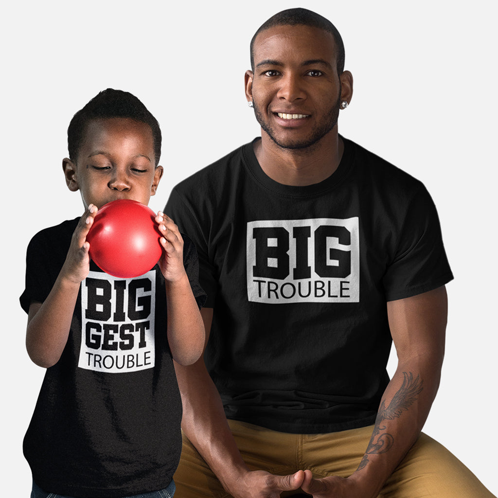Big Trouble and Biggest Trouble_short sleeve Graphic Matching T-Shirts_Black color at TeeLikeYours.com