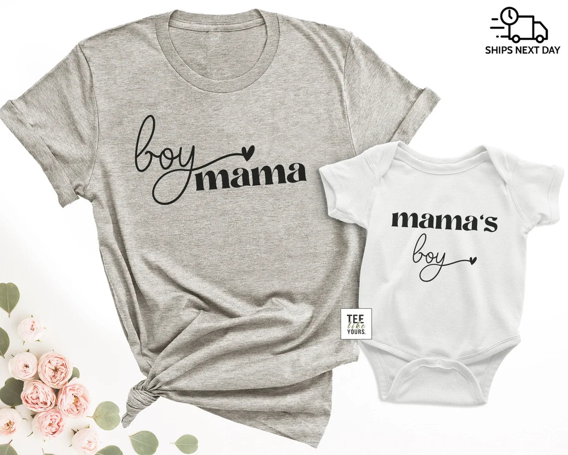 Boy mama and Mama's boy - Matching mom and son t-shirts, Mom of boys gift, Mama Shirt, New mom gift, Mother's Day gift | Unisex with heart