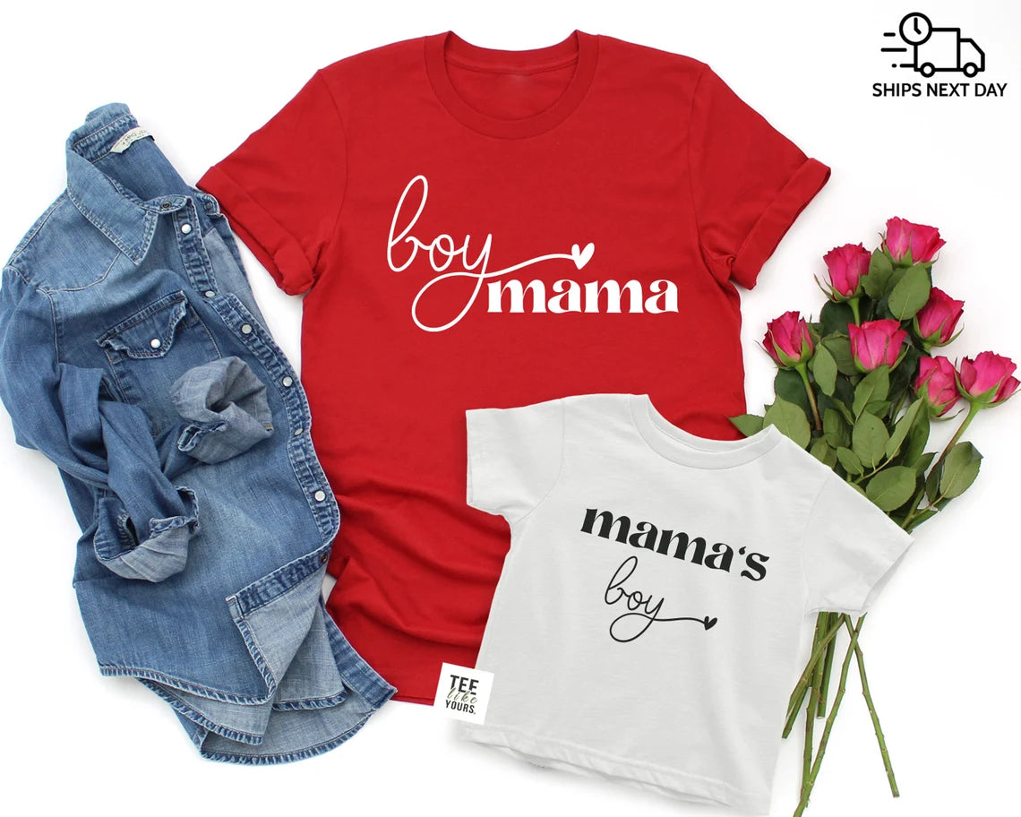 Boy mama and Mama's boy - Matching mom and son t-shirts, Mom of boys gift, Mama Shirt, New mom gift, Mother's Day gift | Women's with heart