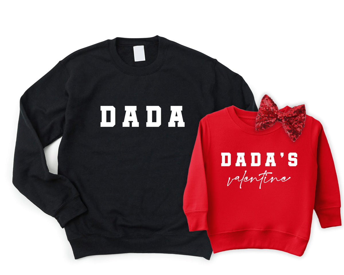 DADA & Dada’s Valentine Matching Outfits – Father & Daughter Valentine’s Day Sweatshirt Set with Baby One-Piece