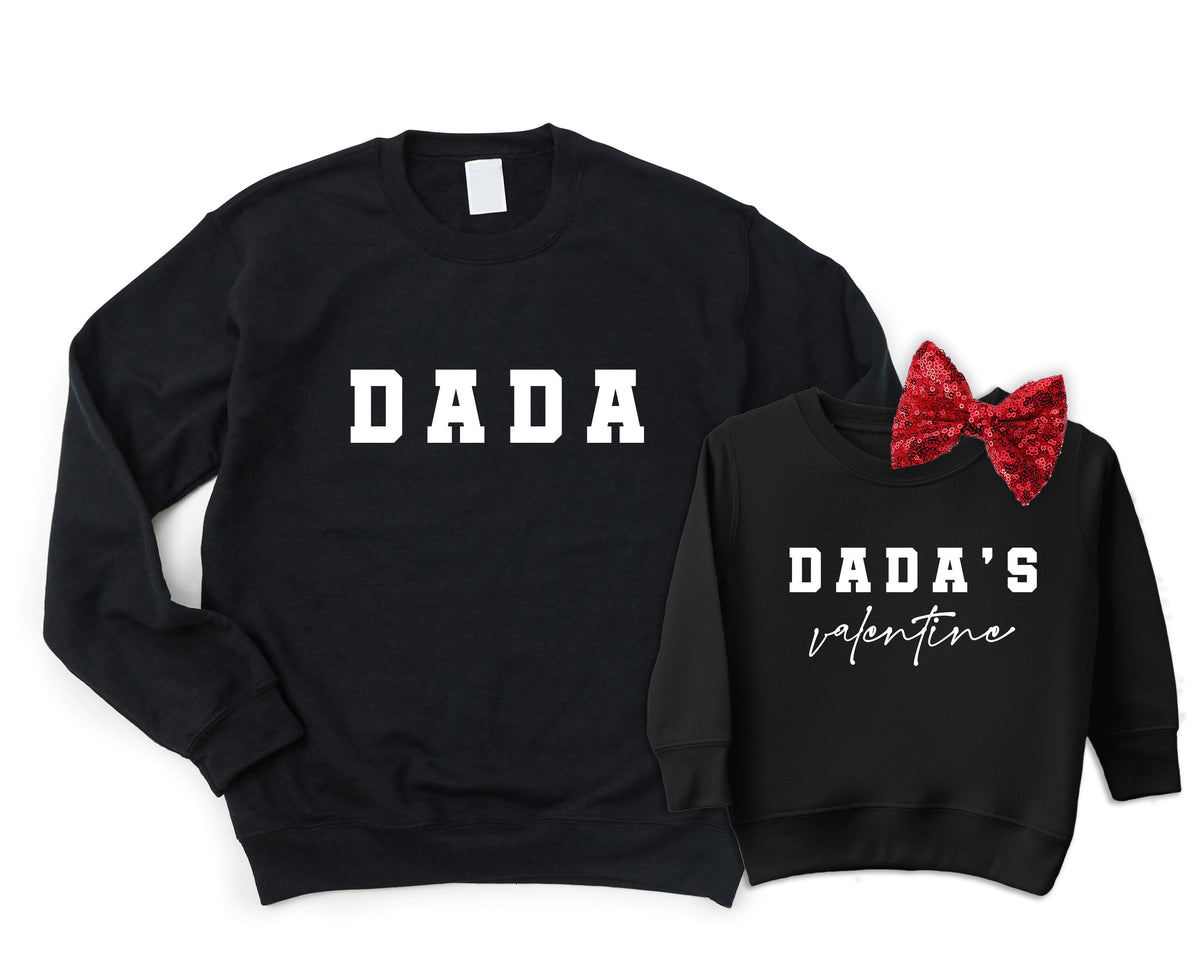 DADA & Dada’s Valentine Matching Outfits – Father & Daughter Valentine’s Day Sweatshirt Set with Baby One-Piece