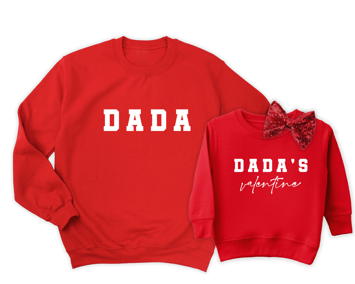 DADA & Dada’s Valentine Matching Outfits – Father & Daughter Valentine’s Day Sweatshirt Set with Baby One-Piece