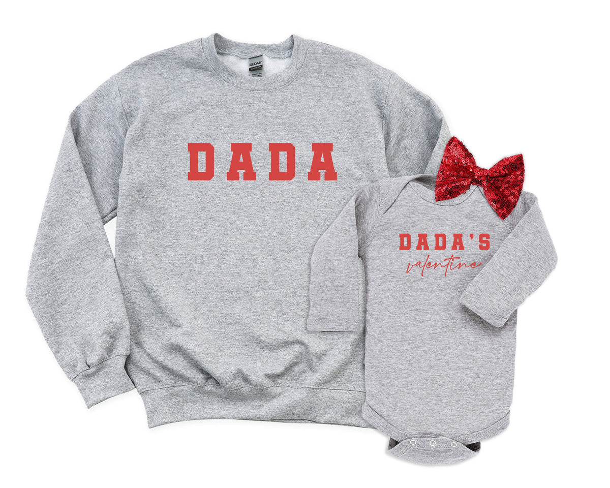 DADA & Dada’s Valentine Matching Outfits – Father & Daughter Valentine’s Day Sweatshirt Set with Baby One-Piece