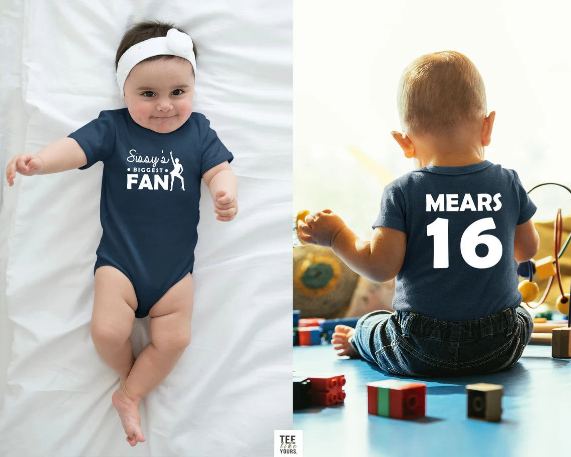Custom fan onesie jerseys-Sister's/Brother's Biggest Fan, Dance Onesie and t-shirt with name and number on back. Sibling dance custom t-shirts