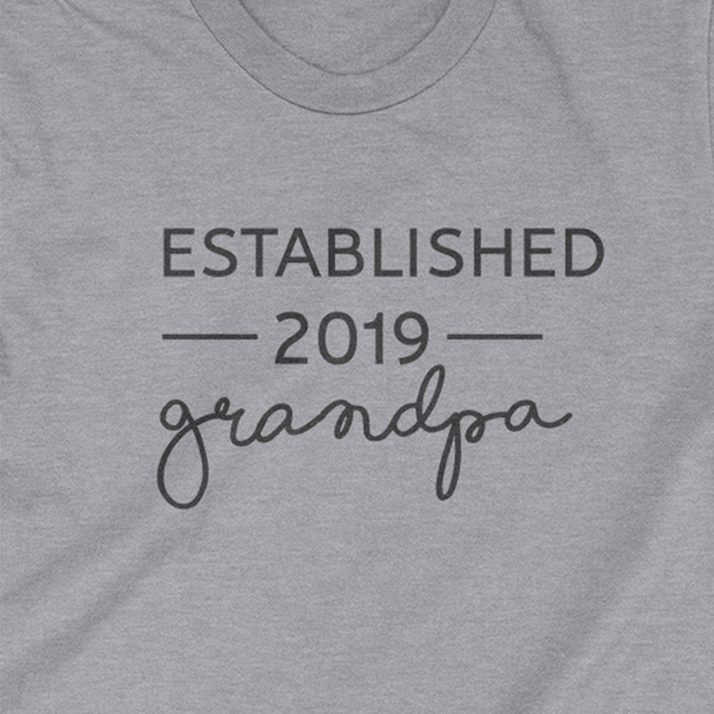 Established 2019 Grandpa short sleeve Pregnancy Announcement Graphic T-Shirt_athletic heather color at TeeLikeYours.com