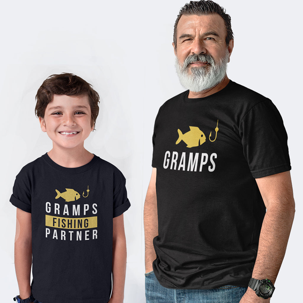 Gramps and Gramps Fishing Partner-Matching Grandpa and Grandkids Outfit Youth L / Black