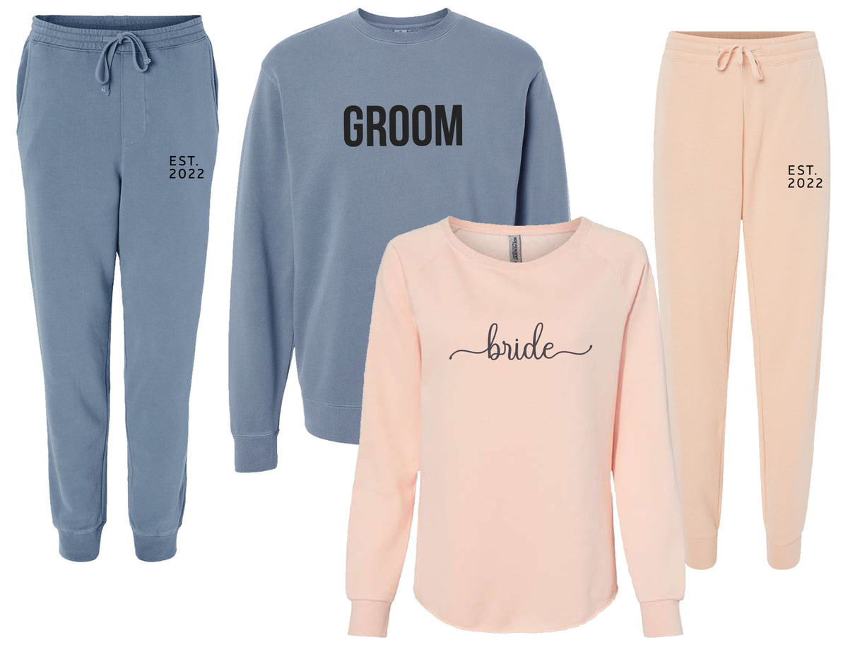 Personalized Bride & Groom Matching Sweatshirt and Joggers Set